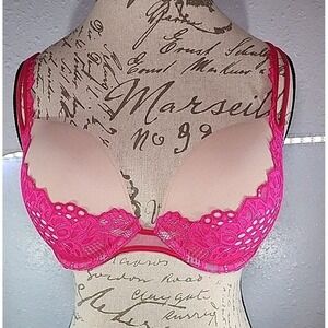 VICTORIA'S SECRET Womens Bra 34DD Pushup Underwired Two Tone Pink Lace Beige NWT